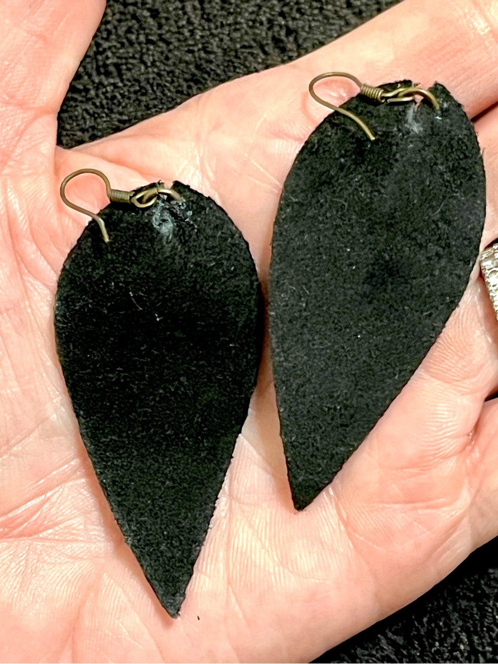 Metallic Teal Blue Genuine Leather Crocodile Leaf Teardrop Dangle Earrings - Picture 3 of 3